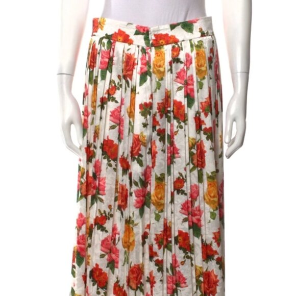 NWOT Commission Fanny Pleated Floral White/Multi Satin/Jacquard Midi SkirtM $805 - Picture 4 of 8